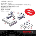 Tri-Ball Adjustable Hitch Ball Mount, 2000/6000 lb/10000 lb GTW