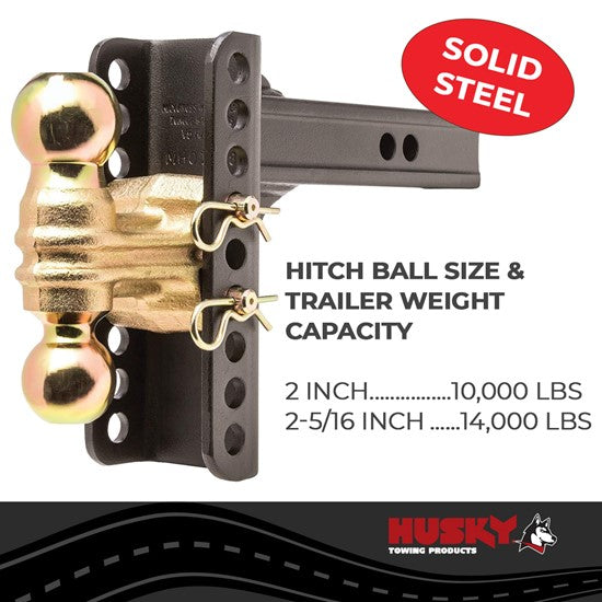 Adjustable Ball Mount Kit With Dual Ball, 2" Receiver, 6" Drop